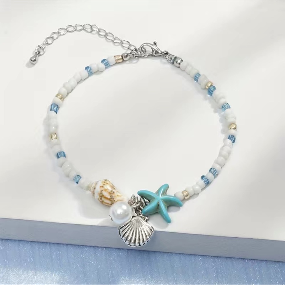 Boho Starfish Beaded Bracelet| Summer Beach Shell Conch Beads| Hand Jewelry Gift